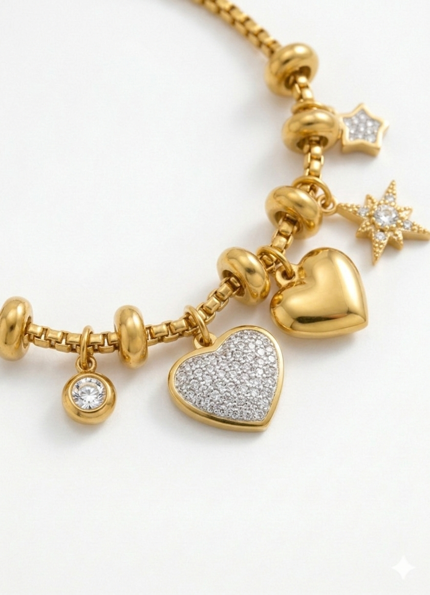PULSEIRA CELESTIAL HEART | ACABAMENTO EM OURO