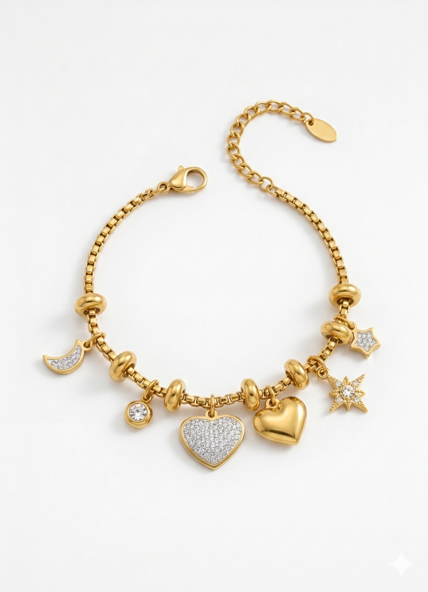 PULSEIRA CELESTIAL HEART | ACABAMENTO EM OURO