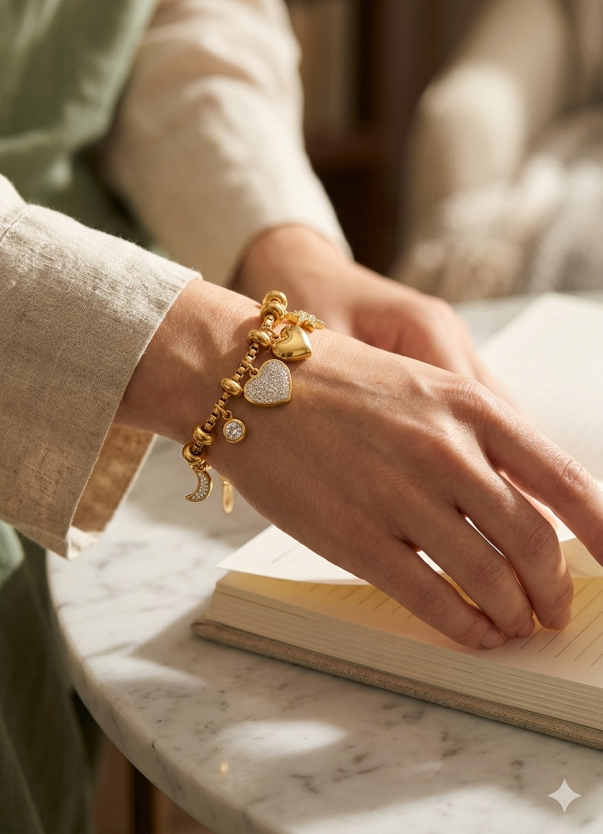 PULSEIRA CELESTIAL HEART | ACABAMENTO EM OURO