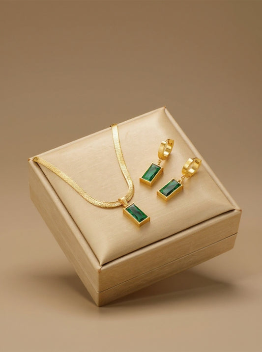 Parure di smeraldi - Placcato oro | Collana e orecchini